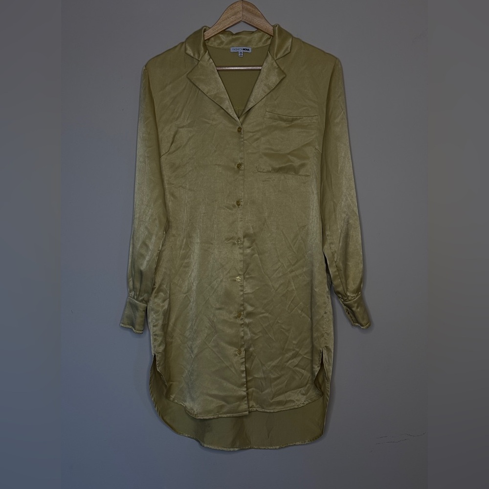 Fashion Nova Gold Mini Shirt Dress XS